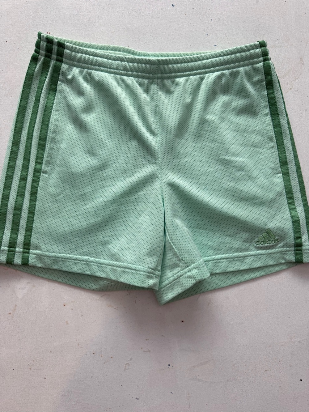 adidas Women's Mint Green Athletic Shorts with Dark Green Stripes